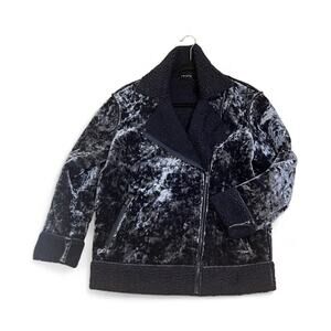 1. STATE Crushed Velvet Navy Moto Jacket Faux Sherpa Trim Size M*